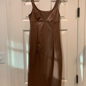 Faux leather dress. Brown. Never worn. NWT. Semi formal. Cruise. Size XS